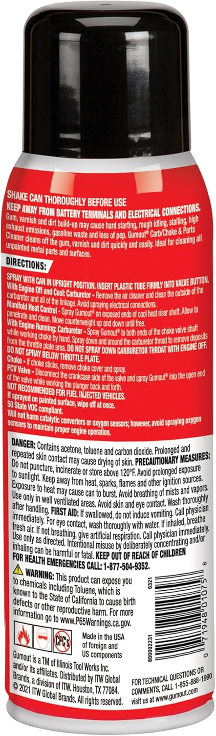 Gumout 800002231 Carb/Choke Carburetor Cleaner Spray, Cleans Gum, Varnish & Dirt Inside & Outside Carburetor Chamber & Prevents Future Build Up Saving on Fuel Economy, 14 Ounce (Pack of 1) - Image 2