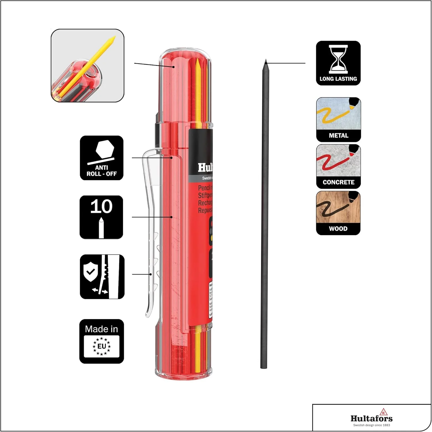 Hultafors Tools 650120U Dry Marker Refills HRD GRY, Red, Graphite, Yellow - Image 3