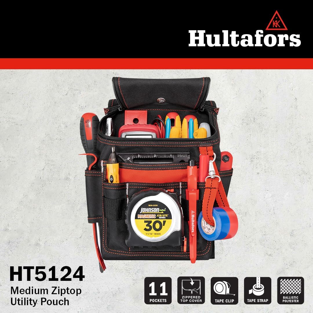 Hultafors Work Gear HT5124 Medium Ziptop Utility Pouch, Heavy Duty Ballistic Polyester, Double-Pull Zipper, Large Front Panel Pocket - Image 4