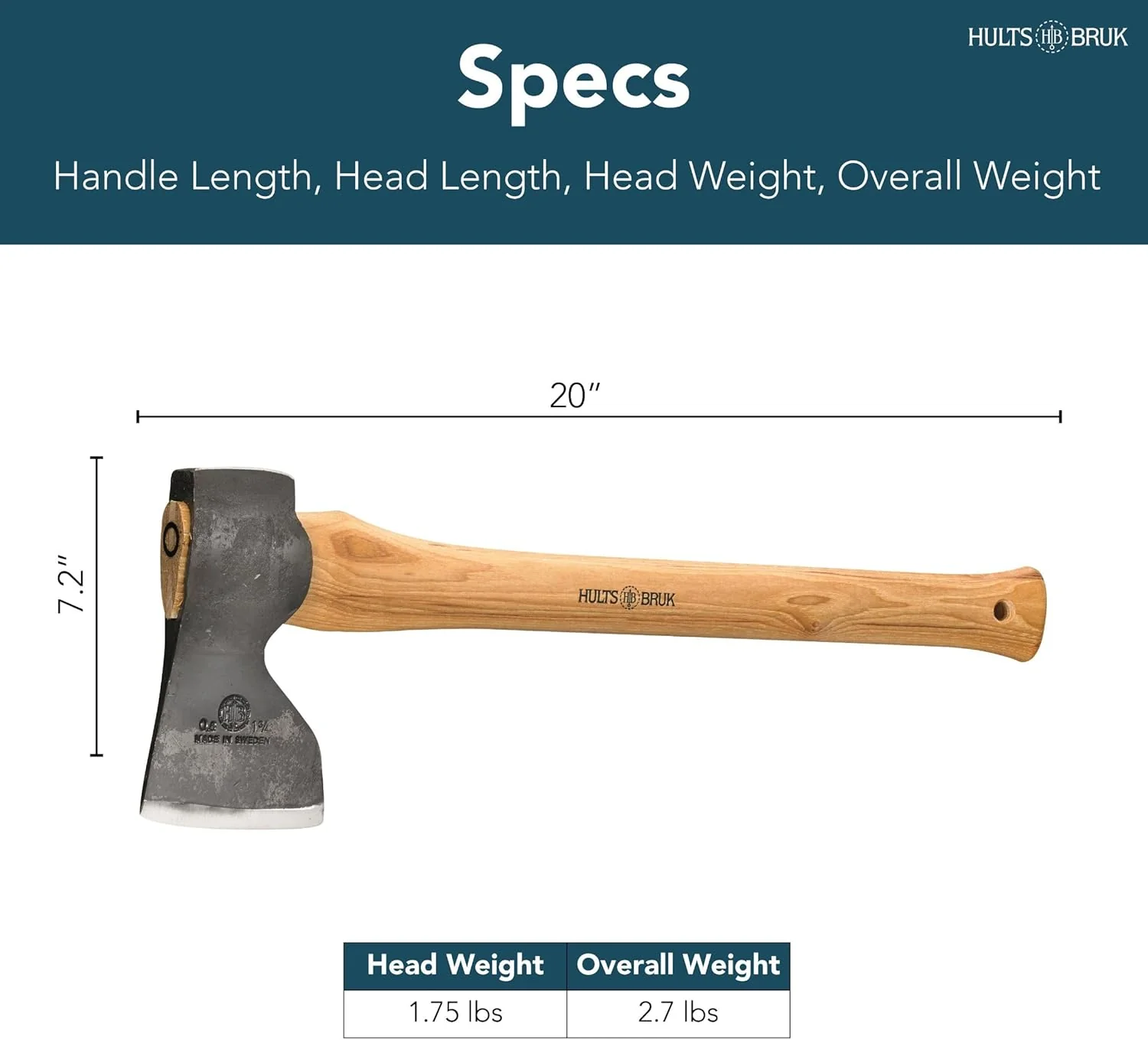 Hults Bruk 840732 Tibro Carpenter Axe, 1.75 lb Head, 20" Handle - Image 2