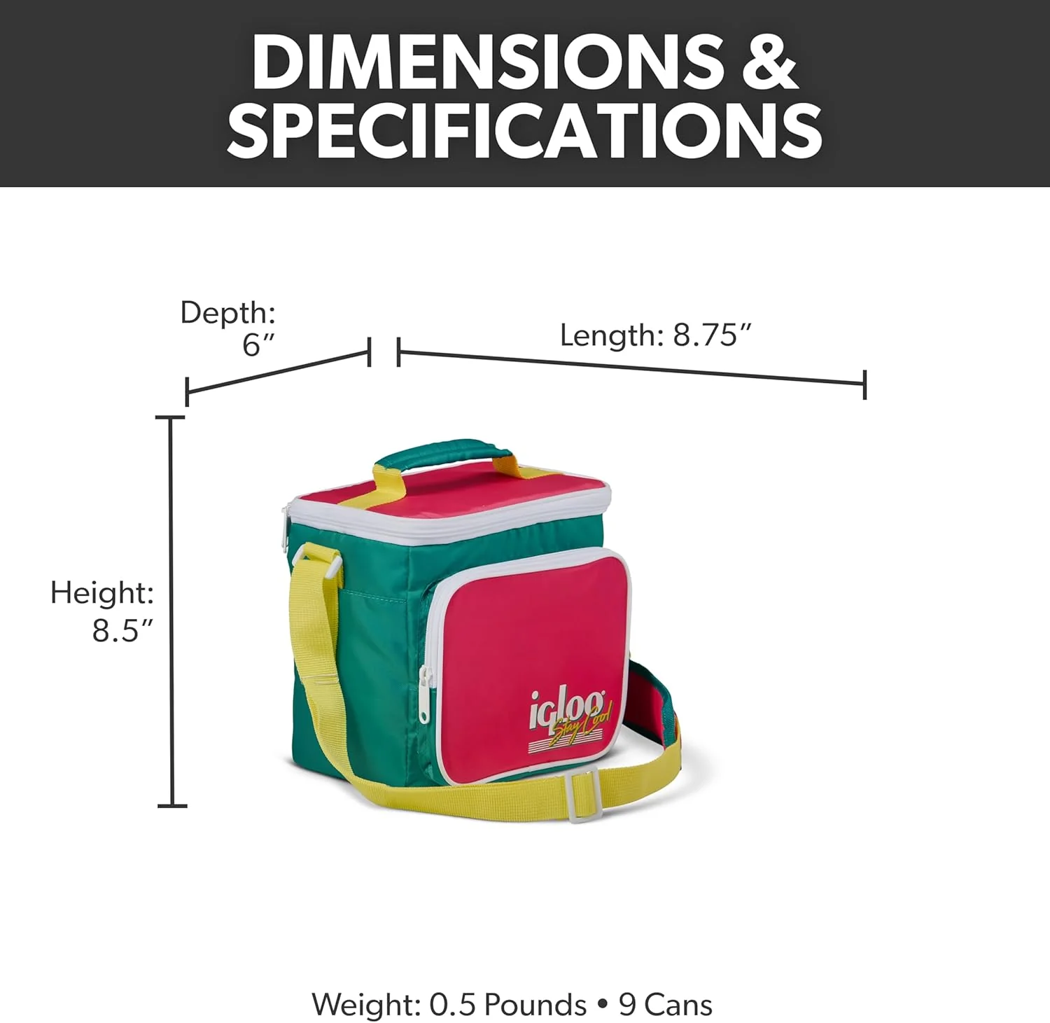 Igloo 000654790 Retro 90s Lunch Coolers, Insulated Lunch Bag, Square Lunch Box Cooler with Front Pocket & Adjustable Strap Neon - Image 2