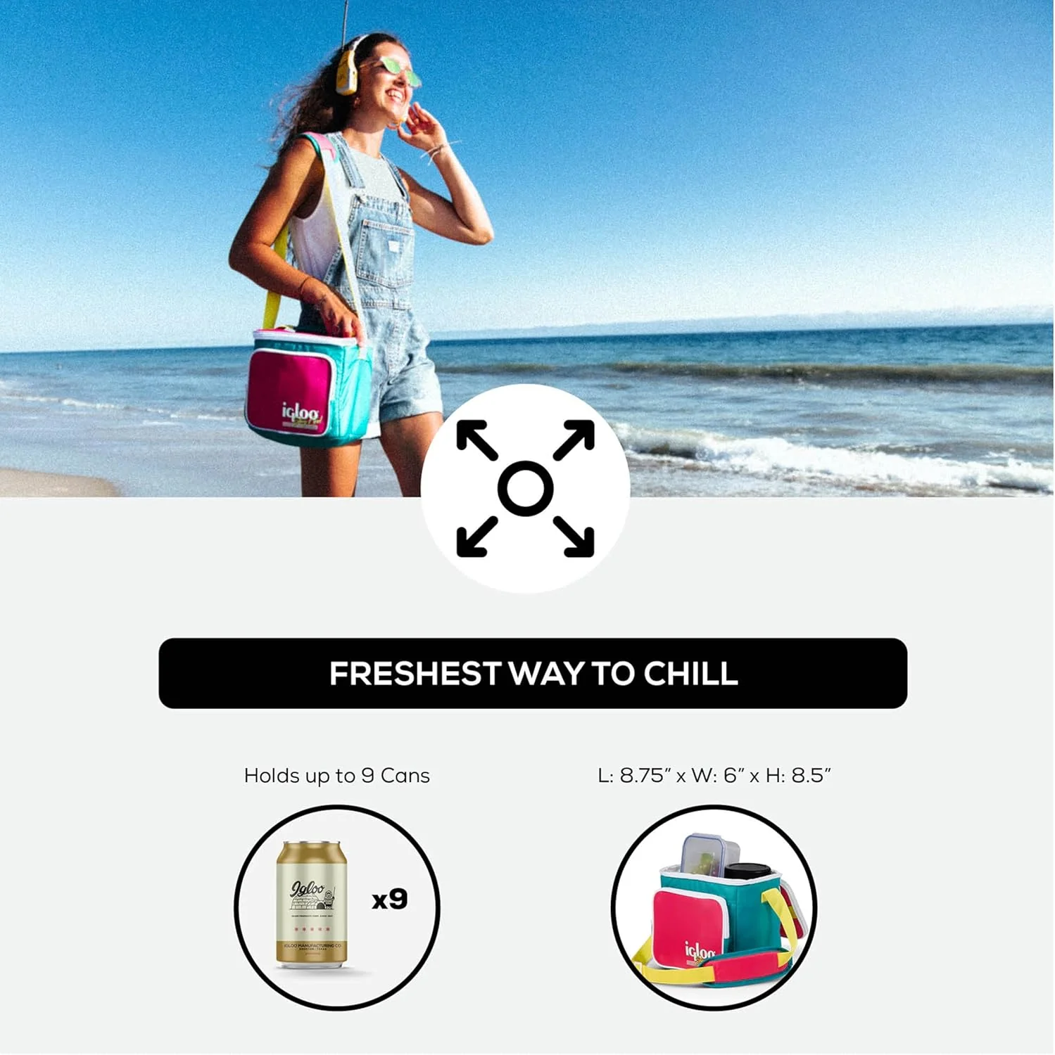 Igloo 000654790 Retro 90s Lunch Coolers, Insulated Lunch Bag, Square Lunch Box Cooler with Front Pocket & Adjustable Strap Neon - Image 5