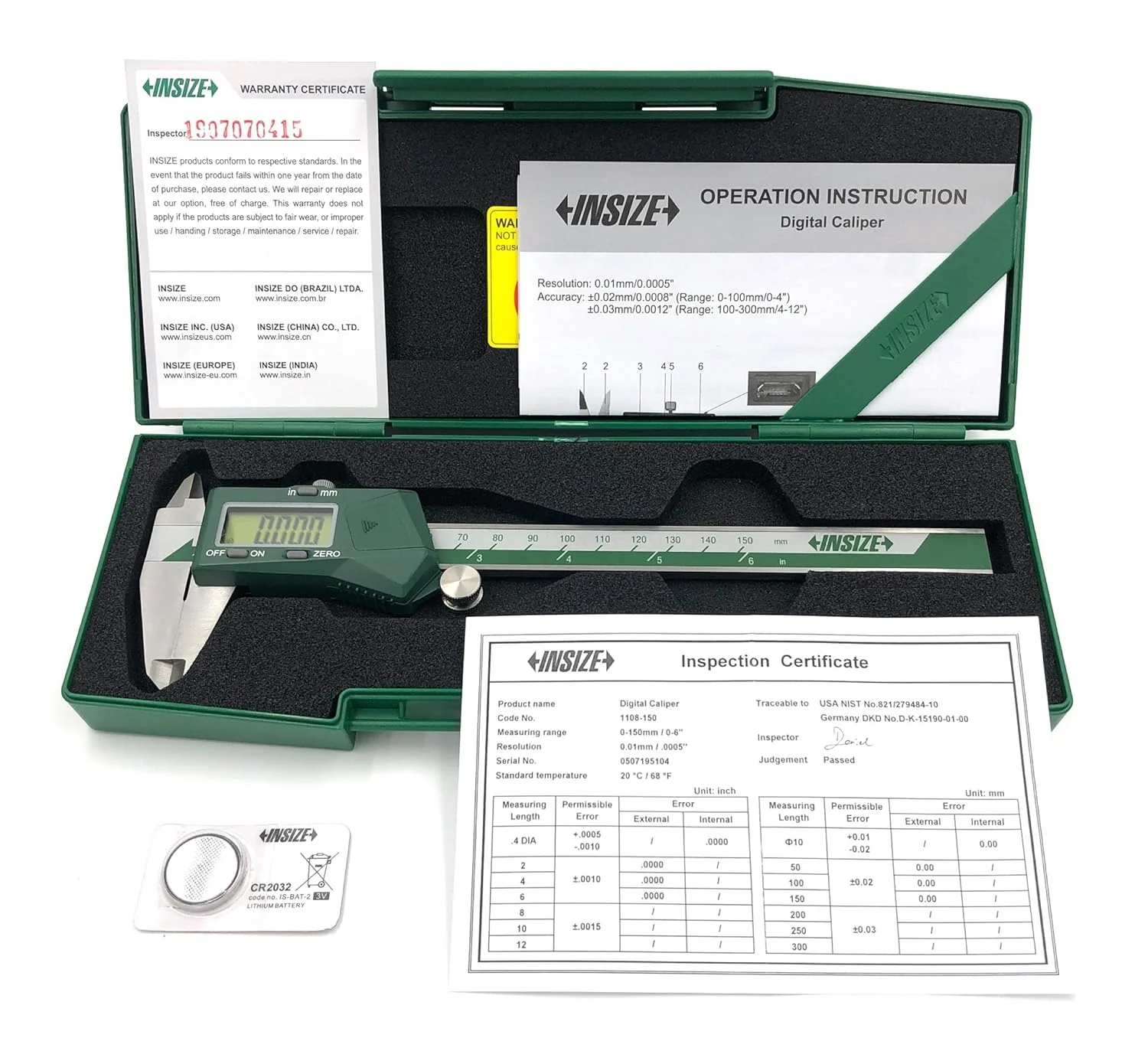 INSIZE 1108-150CAL Electronic Caliper with ISO17025 Calibration Certificate, 0-6" - Image 6