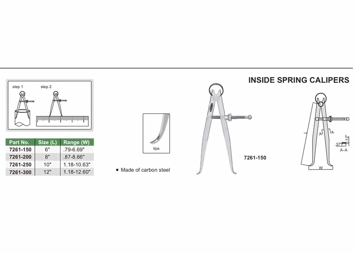 INSIZE 7261-300 Inside Spring Caliper, 12" - Image 2