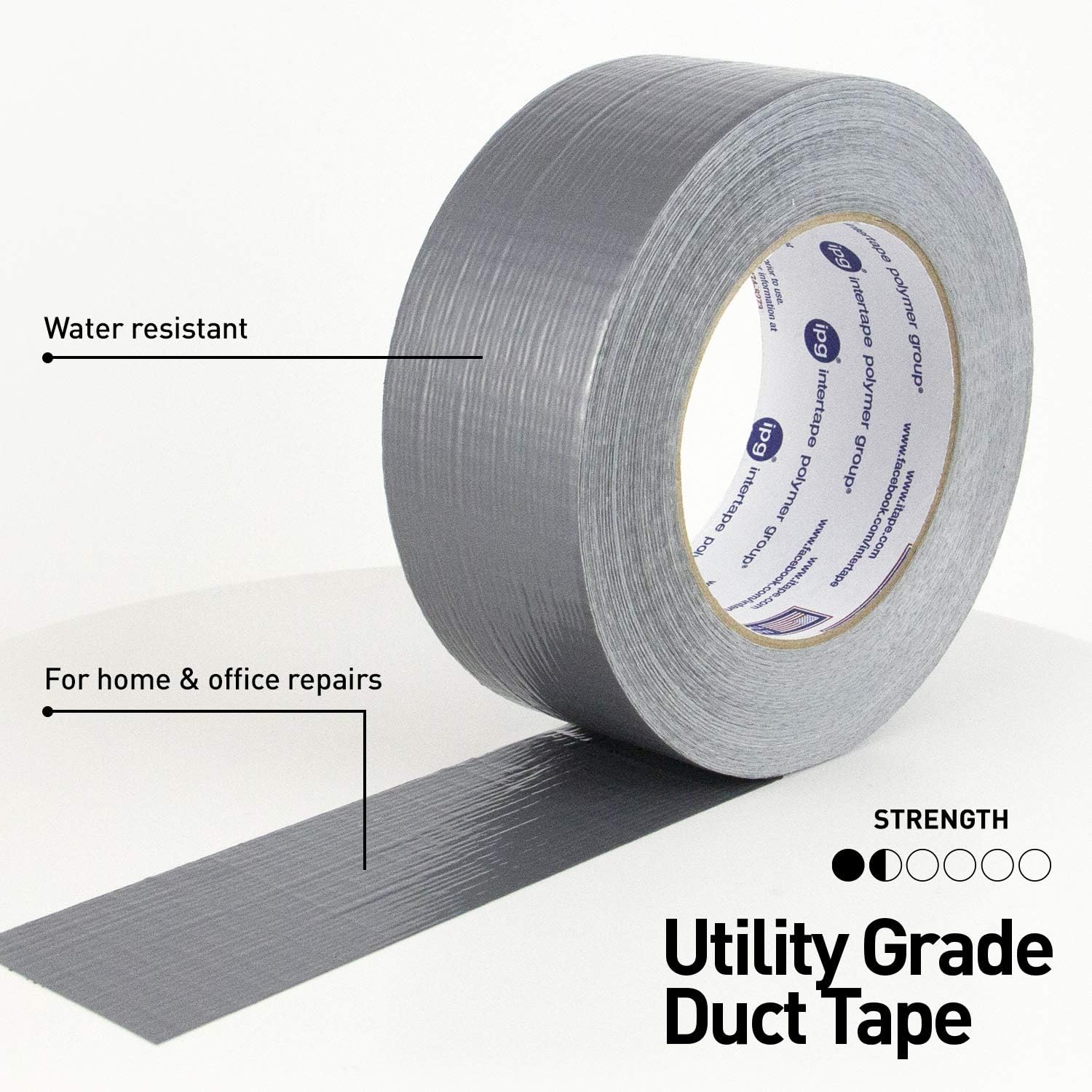 IPG 6560 Utility Grade Duct Tape 1.88" x 55 yd, Silver (Single Roll) - Image 2