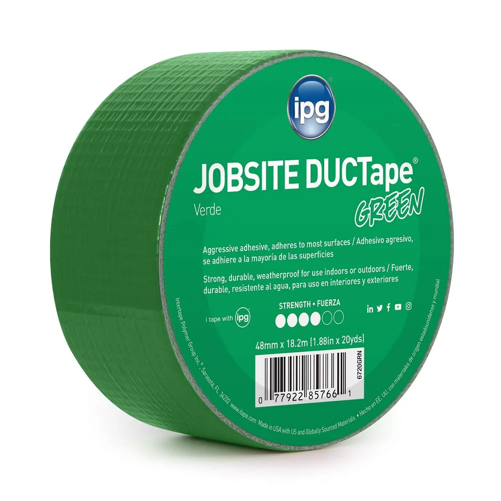 IPG (6720GRN) JobSite DUCTape, Colored Duct Tape, 1.88" x 20 yd, Green (Single Roll) - Image 2