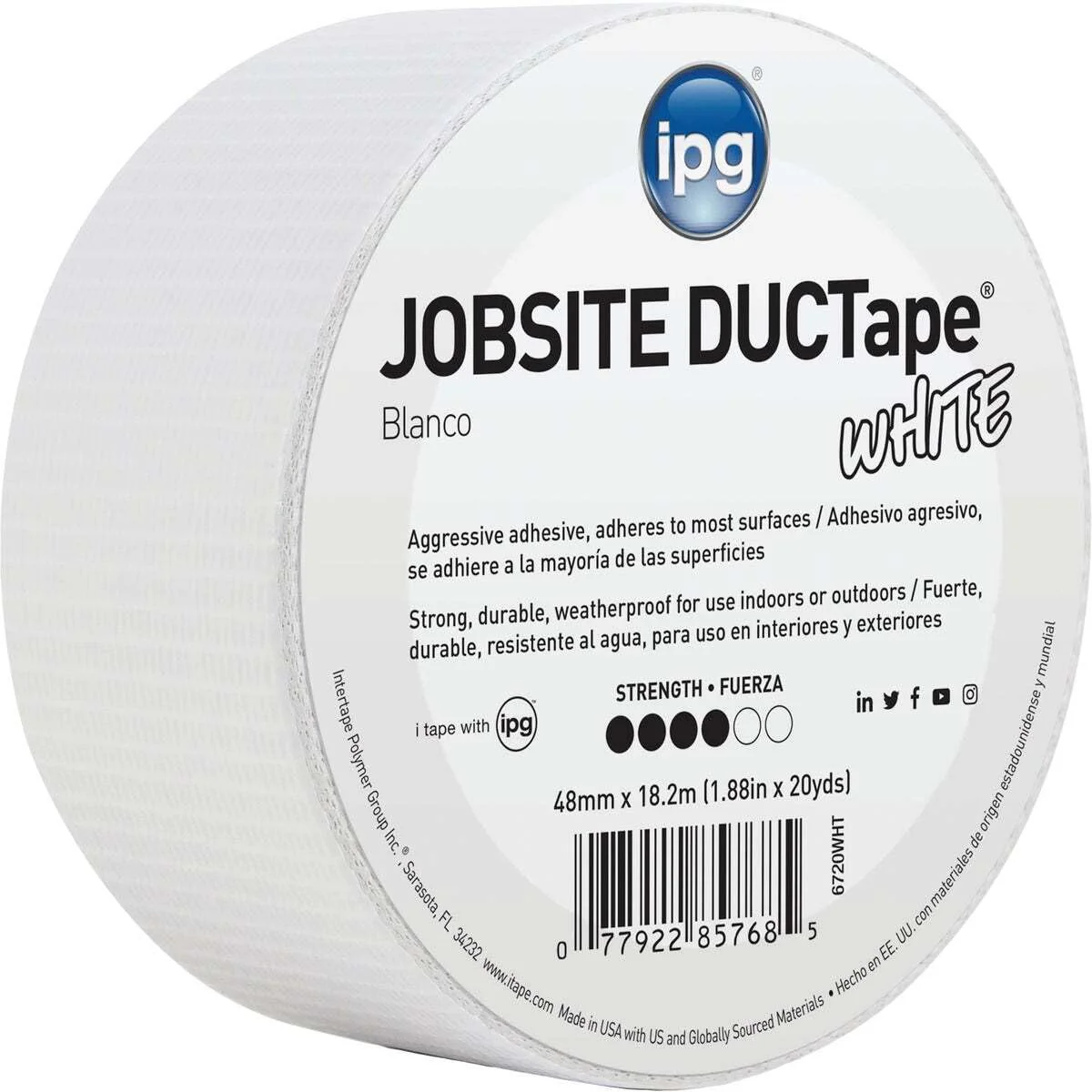 IPG 6720WHT JobSite DUCTape, Colored Duct Tape, 1.88" x 20 yd, White (Single Roll) - Image 4
