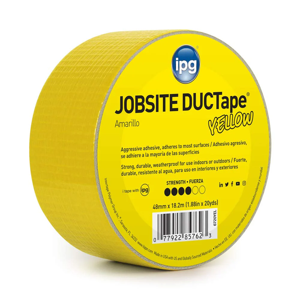IPG (6720YEL) JobSite DUCTape, Colored Duct Tape, 1.88" x 20 yd, Yellow (Single Roll) - Image 2