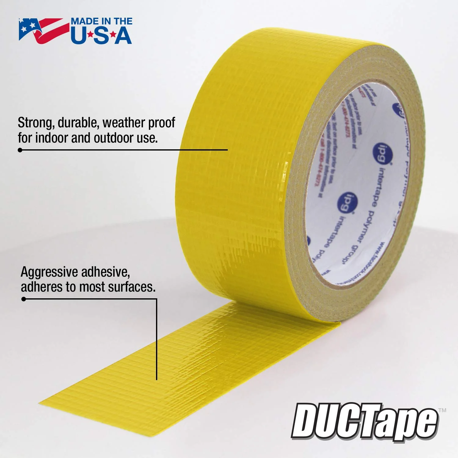 IPG (6720YEL) JobSite DUCTape, Colored Duct Tape, 1.88" x 20 yd, Yellow (Single Roll) - Image 3