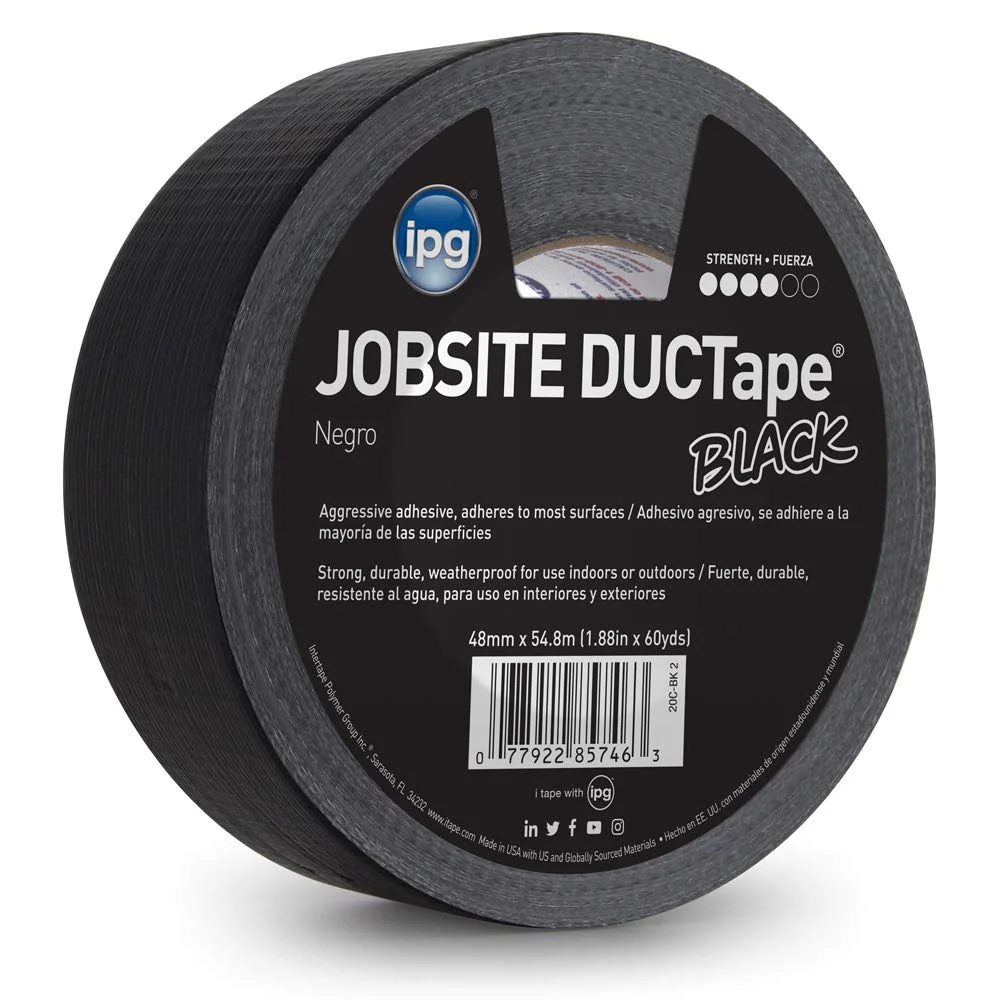 IPG (20C-BK-2) JobSite DUCTape, Colored Duct Tape, 1.88" x 60 yd, Black (Single Roll) - Image 2