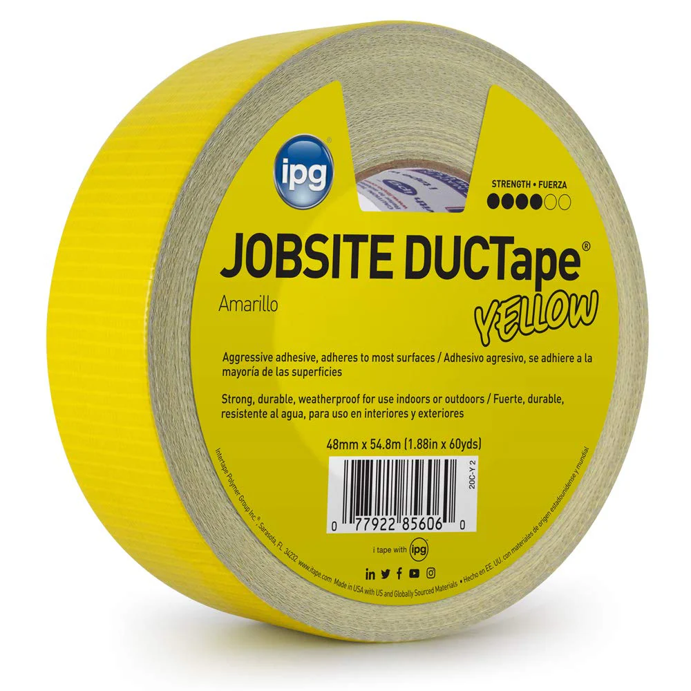 IPG (20C-Y2) JobSite DUCTape, Colored Duct Tape, 1.88" x 60 yd, Yellow (Single Roll) - Image 2
