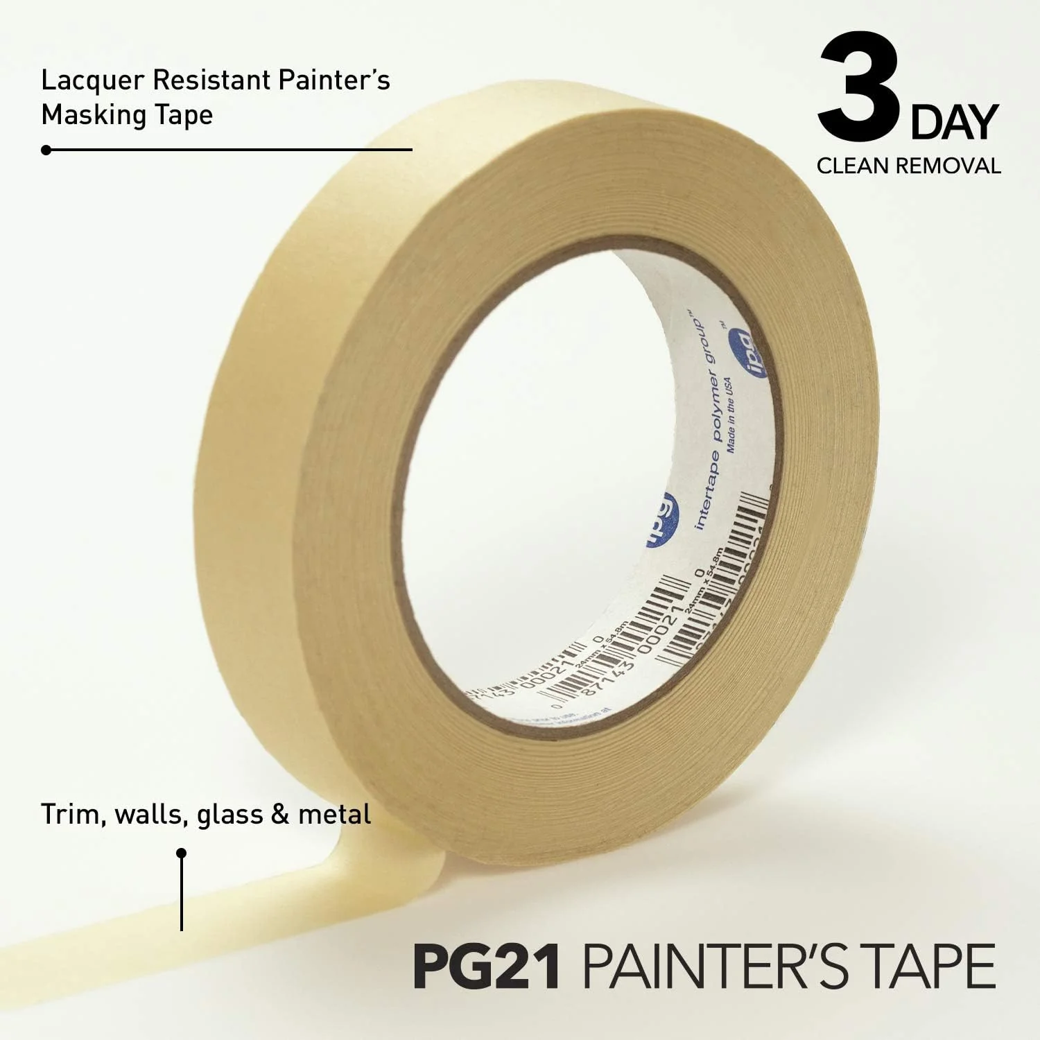 IPG PG21, Lacquer Resistant Masking Tape, 0.94" x 60 yd, Tan, (9-Pack) - Image 3