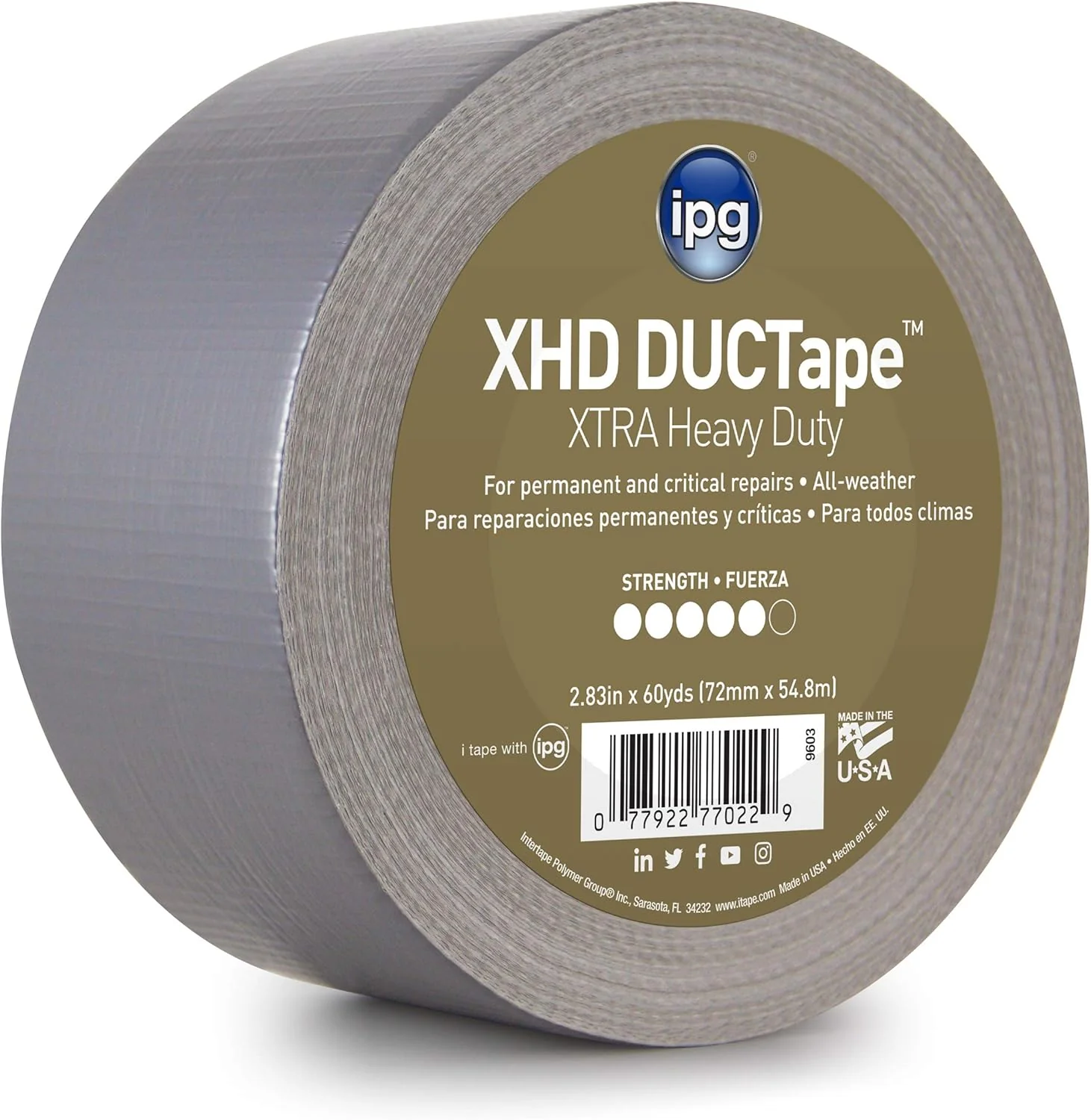 IPG XHD DUCTape, Extra Heavy Duty Duct Tape, 2.83" x 60 yd, Silver (Single Roll) - Image 2