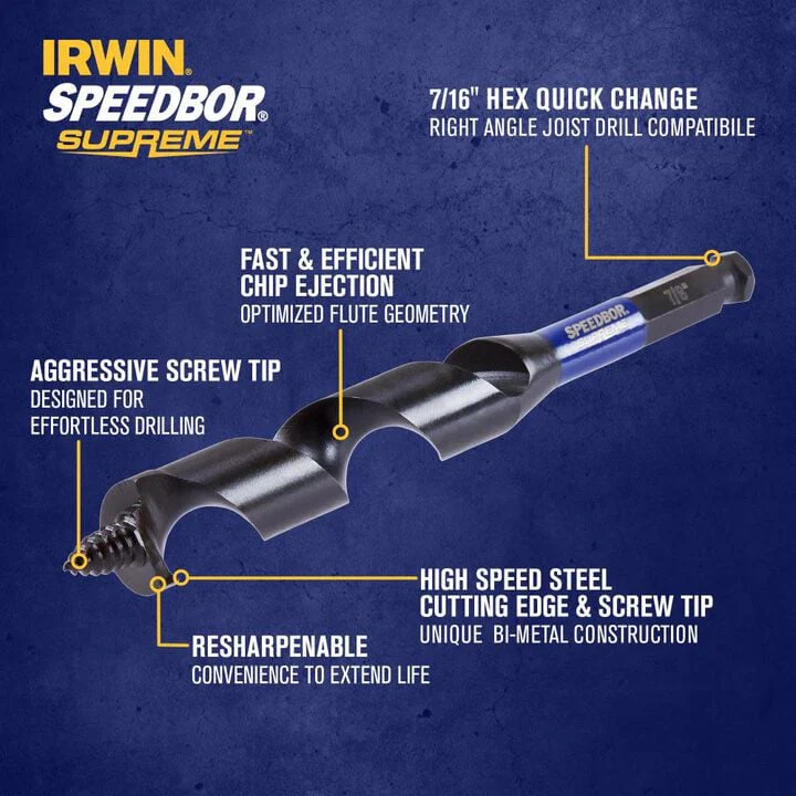 IRWIN IWAX3018 Auger Bit Speedbor Supreme 7/8in X 7 1/2in - Image 2