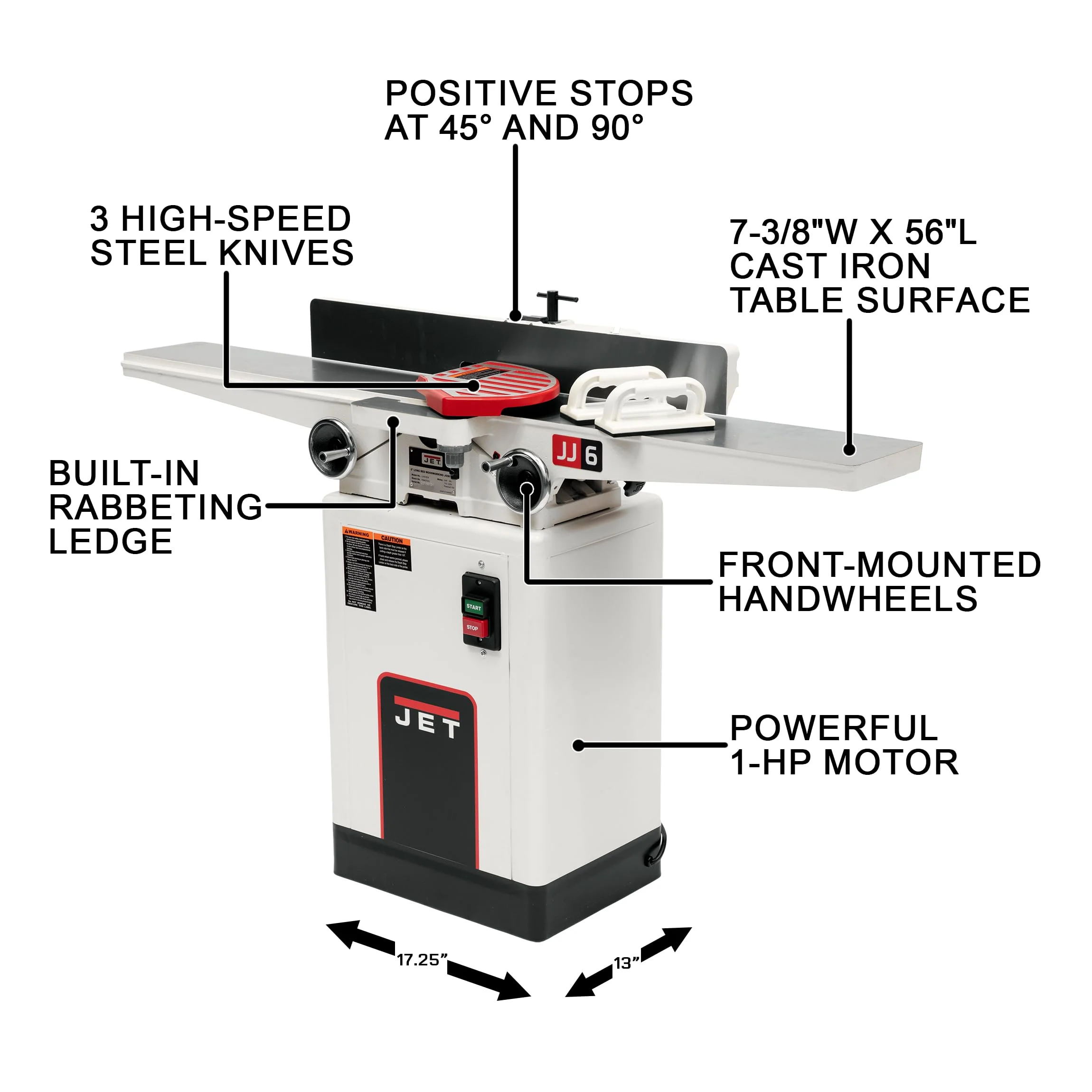 JET 6-Inch Jointer, 3 HSS Knives, 1Ph 115/230V - Image 2