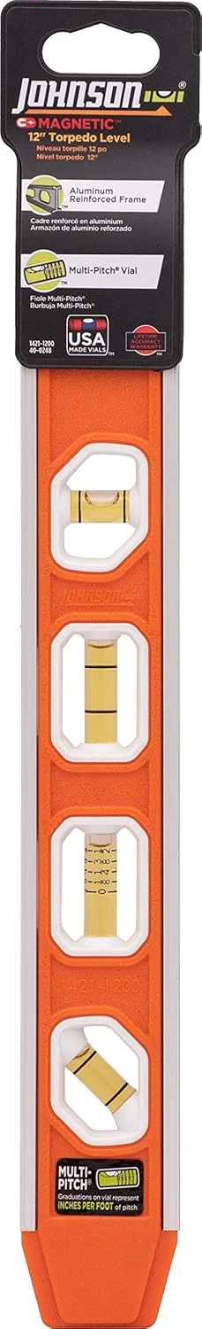 Johnson 1421-1200 Magnetic Aluminum Reinforced Torpedo Level, 12", Red - Image 2