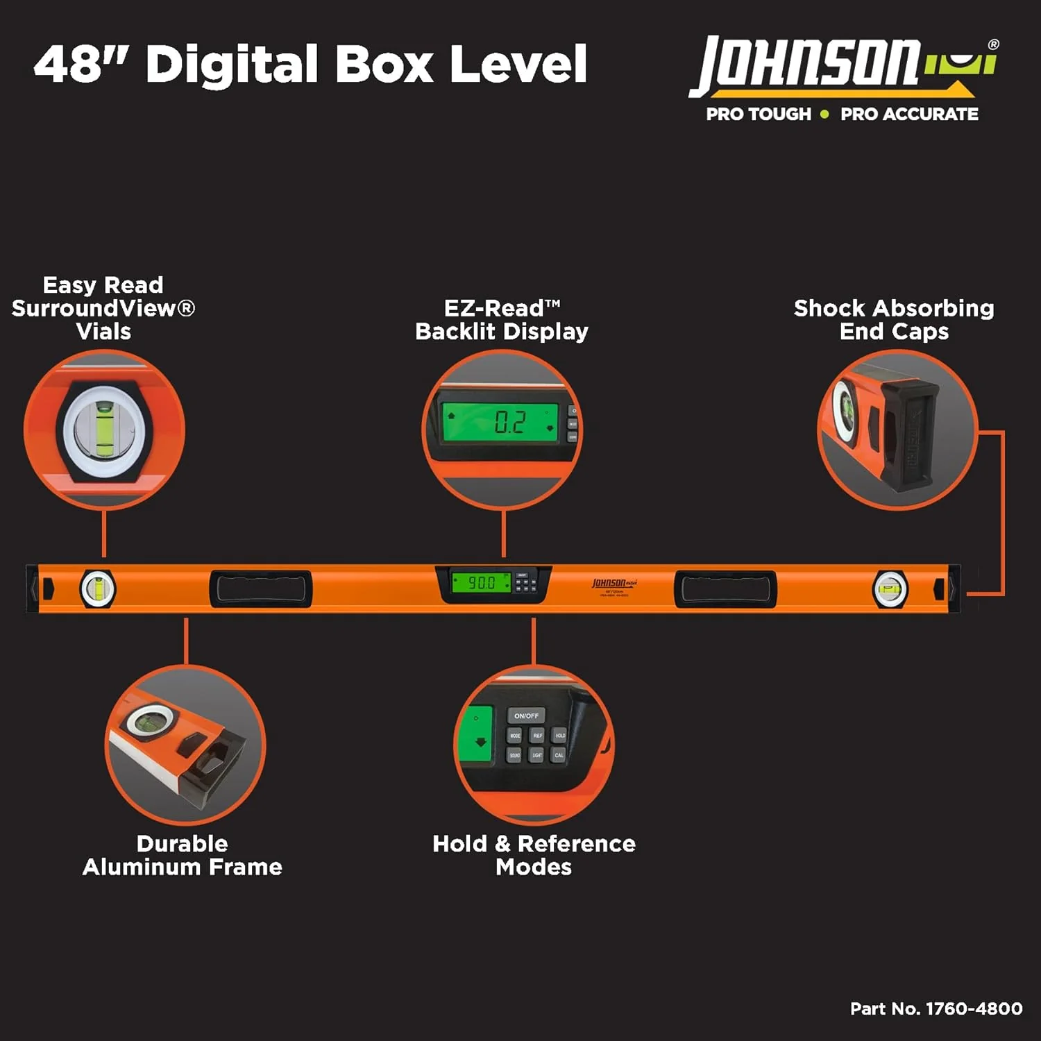 Johnson 1760-4800 Digital Box Level, 48", Orange - Image 4