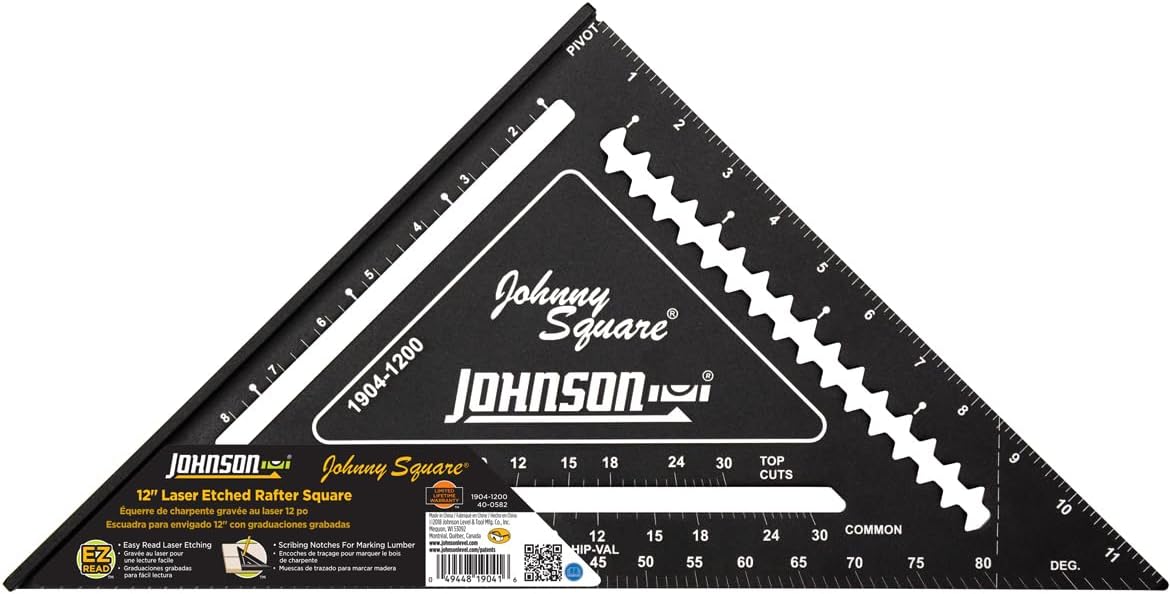 Johnson Level & Tool 1904-1200 Johnny Square Professional Easy-Read Aluminum Rafter Square, 12", Black - Image 5
