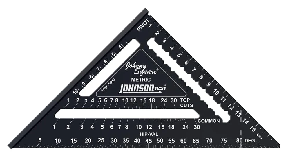 Johnson 1956-1800 Metric Johnny Square Professional Easy-Read Aluminum Rafter Square, 18cm, Black, 1 Square 18cm Metric