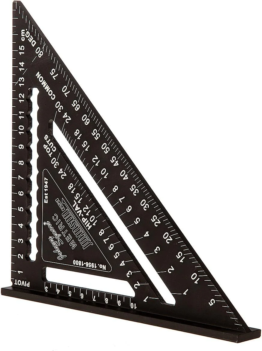 Johnson 1956-1800 Metric Johnny Square Professional Easy-Read Aluminum Rafter Square, 18cm, Black, 1 Square 18cm Metric - Image 4