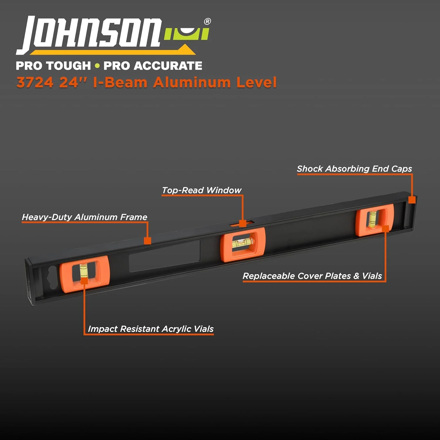 Johnson Level & Tool 3724 Professional Aluminum, 24", Black - Image 2