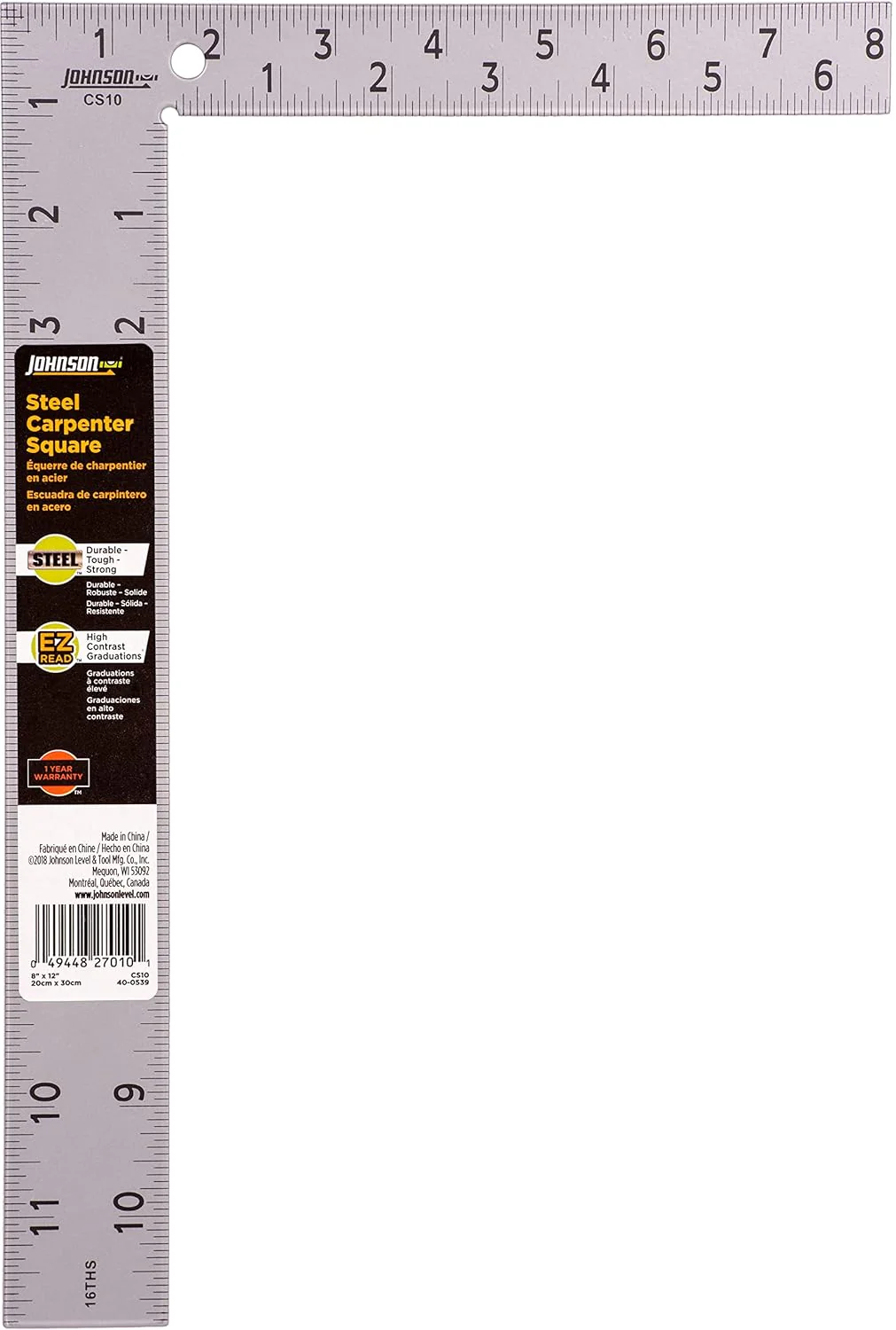 Johnson CS10 8" x 12" Steel Carpenter Square - Image 2