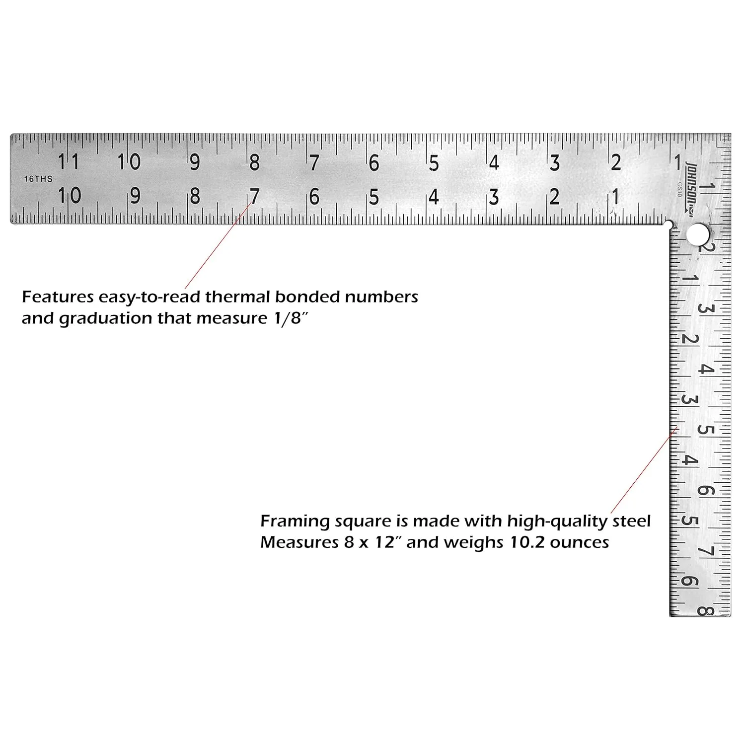 Johnson CS10 8" x 12" Steel Carpenter Square - Image 4
