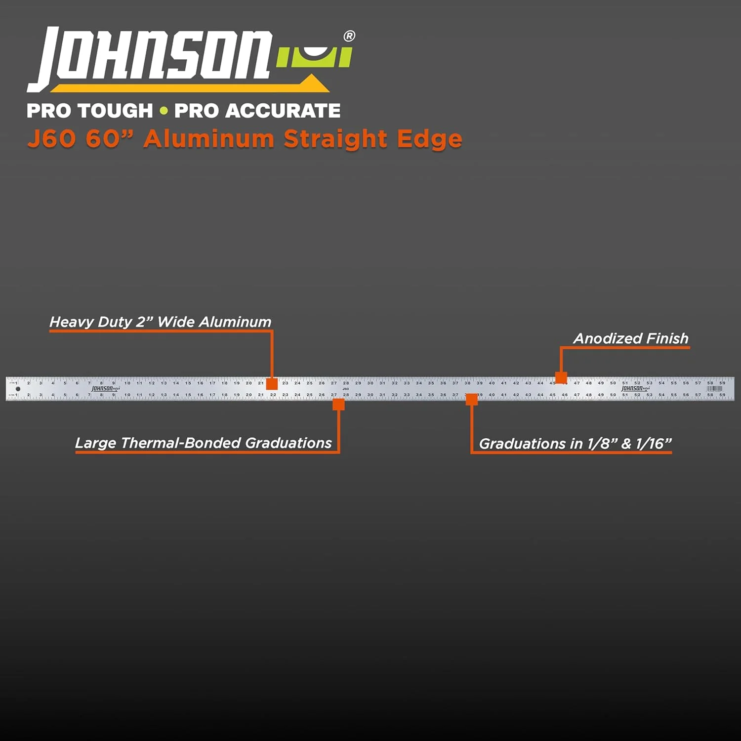 Johnson J60 Aluminum Straight Edge, 60", Silver - Image 2