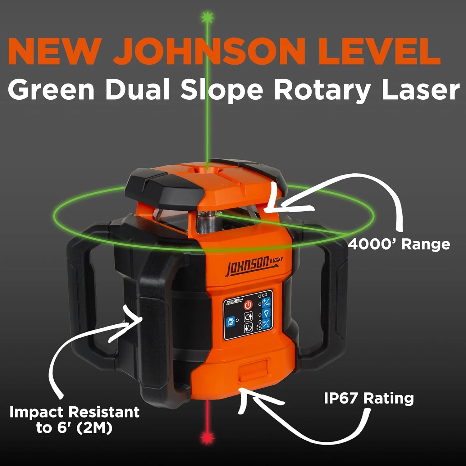 Johnson JRT300-GNHV-K Self-Leveling Dual Slope Rotary Laser Kit with GreenBrite Technology, 4,000FT Range, Lithium Ion Batteries, Magnetic Target, Laser Detector, Remote Control - Image 3