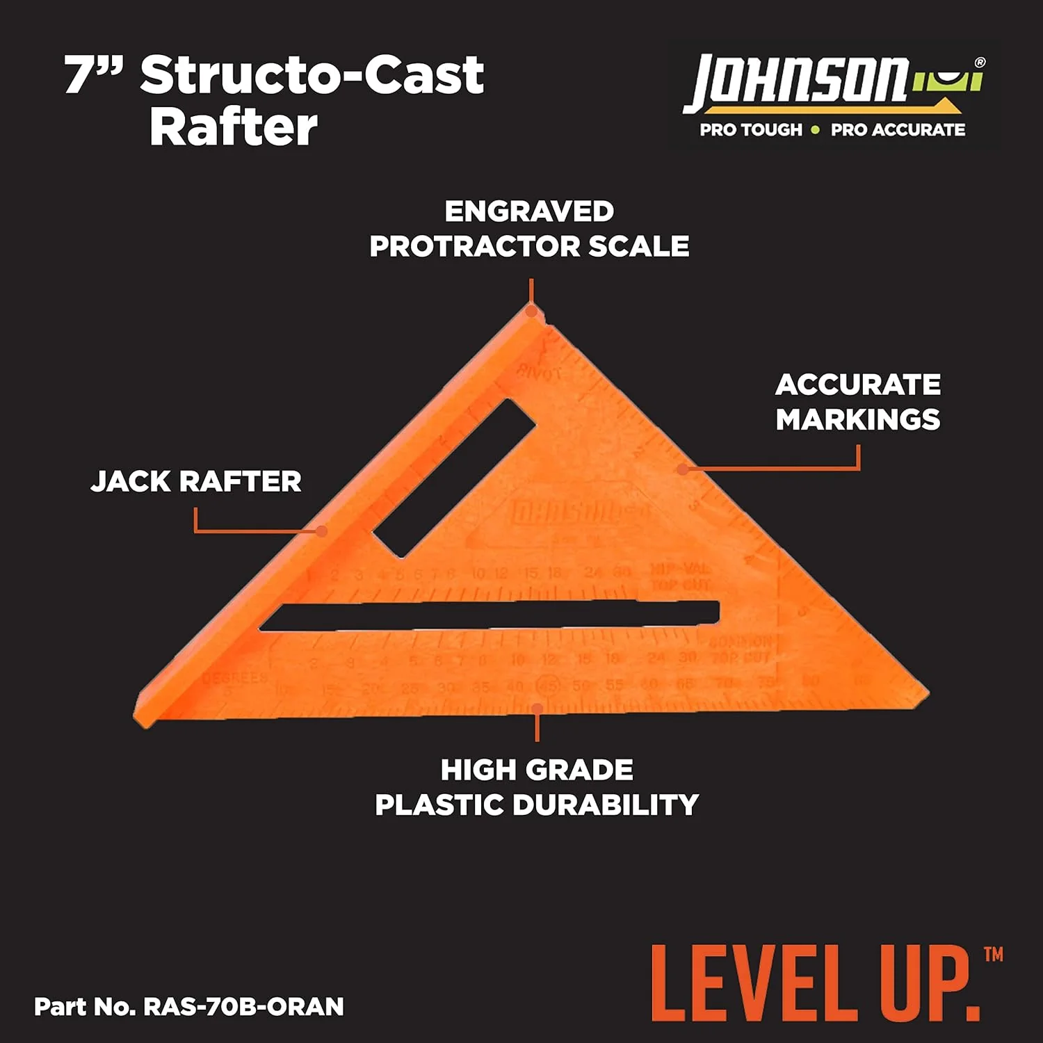 Johnson RAS-70B-ORAN Structo-Cast Rafter Square, 7", Orange (Pack of 1) - Image 2
