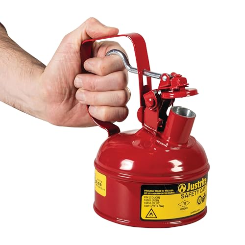 Justrite 1 Pint Type I Red Safety Gas Can for Gasoline with Flame Arrester, Self-Closing Lid, and Trigger Handle, Made in the USA, Galvanized Steel Flammable Storage Can, 10001 - Image 2