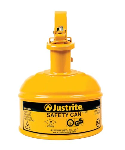 Justrite 1 Pint Type I Yellow Safety Can for Diesel with Flame Arrester, Self-Closing Lid, and Trigger Handle, Made in the USA, Galvanized Steel Flammable Storage Can, 10011 - Image 3
