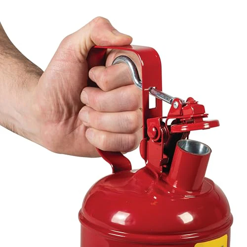 Justrite 1 Quart Type I Red Safety Gas Can for Gasoline with Flame Arrester, Self-Closing Lid, and Trigger Handle, Made in the USA, Galvanized Steel Flammable Storage Can, 10101 - Image 2