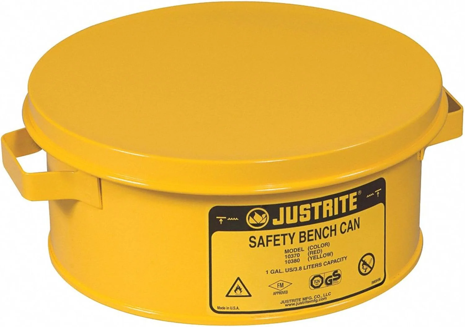 Justrite 10385 Steel Bench Can, 4L Capacity, Yellow - Image 2