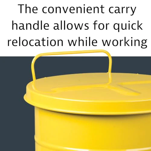 Justrite 14 Gallon Galvanized Steel Oily Waste Can, 20" x 16" Metal Oil Rag Safety Can with Hand Operated Self-Closing Lid for Oil Rag Disposal, Made in The USA, Yellow, 09511 - Image 6