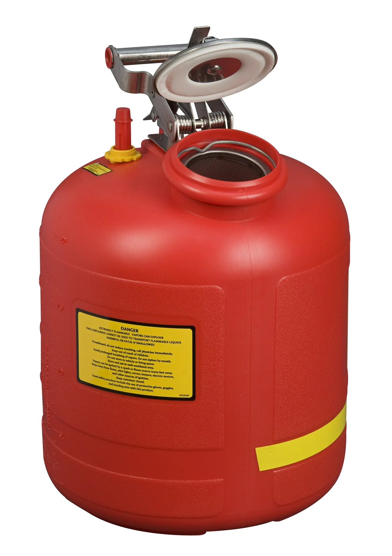 Justrite 14565 Polyethylene Safety Liquid Disposal Can with Stainless Steel Hardware and Built-in Fill Gauge, 5 Gallon Capacity, Red