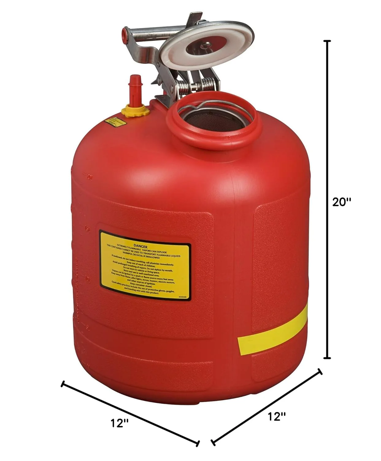 Justrite 14565 Polyethylene Safety Liquid Disposal Can with Stainless Steel Hardware and Built-in Fill Gauge, 5 Gallon Capacity, Red - Image 2