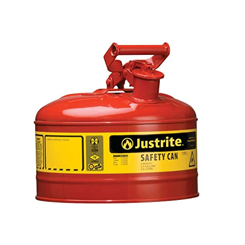 Justrite 2.5 Gallon Type I Red Safety Gas Can for Gasoline with Flame Arrester and Self-Closing Lid, Made in the USA, Galvanized Steel Flammable Storage Can, 7125100 - Image 2