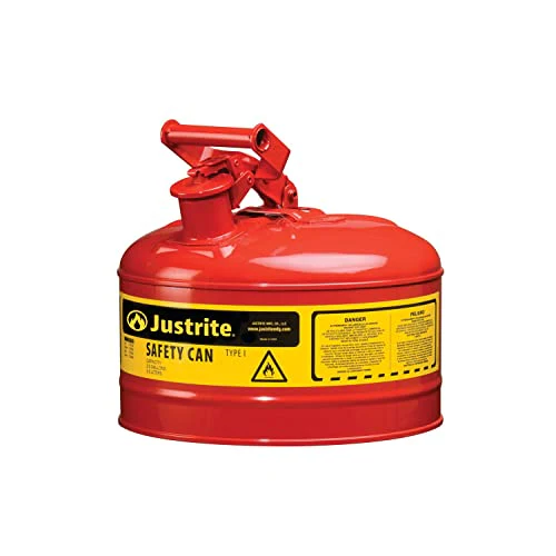 Justrite 2.5 Gallon Type I Red Safety Gas Can for Gasoline with Flame Arrester and Self-Closing Lid, Made in the USA, Galvanized Steel Flammable Storage Can, 7125100 - Image 3