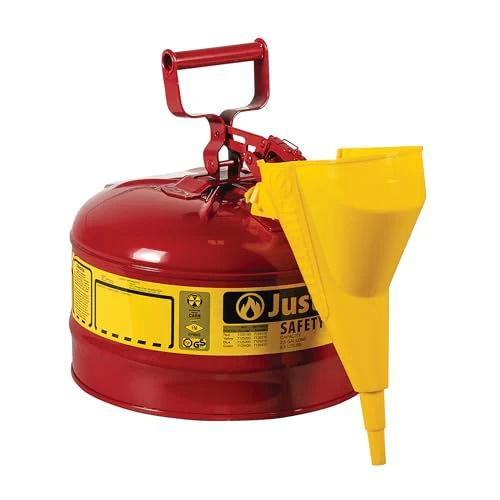 Justrite 2.5 Gallon Type I Red Safety Gas Can for Gasoline with Flame Arrester, Self-Closing Lid, and Funnel, Made in The USA, Galvanized Steel Flammable Storage Can, 7125110 - Image 3