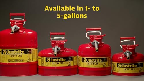 Justrite 2.5 Gallon Type II Yellow Safety Can for Diesel with Flame Arrester, Self-Closing Lid, and 5/8" Flexible Metal Spout, Made in the USA, Galvanized Steel Flammable Storage Can, 7225220 - Image 5