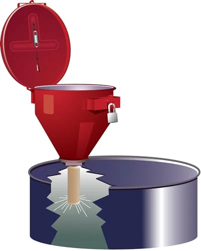 Justrite 2.6 Gallon Drum Funnel for Flammables with Emergency-Fusing Self-Closing Cover, Flame Arrester, and 2" Bung Hole Adapter, Made in The USA, 08207 - Image 2