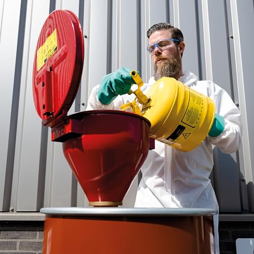 Justrite 2.6 Gallon Drum Funnel for Flammables with Emergency-Fusing Self-Closing Cover, Flame Arrester, and 2" Bung Hole Adapter, Made in The USA, 08207 - Image 4