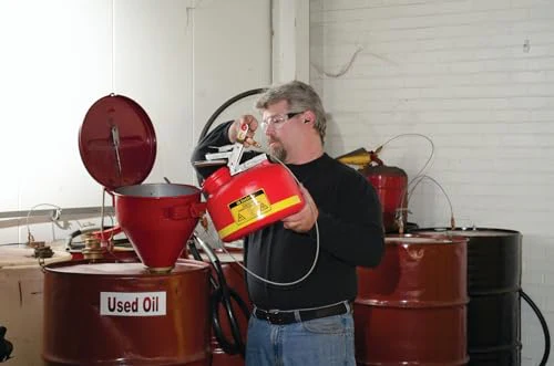 Justrite 2.6 Gallon Drum Funnel for Flammables with Emergency-Fusing Self-Closing Cover, Flame Arrester, and 2" Bung Hole Adapter, Made in The USA, 08207 - Image 5