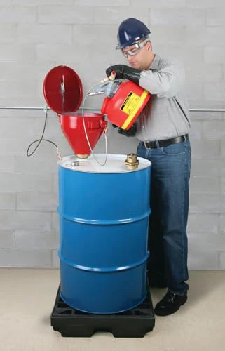 Justrite 2.6 Gallon Drum Funnel for Flammables with Emergency-Fusing Self-Closing Cover, Flame Arrester, and 2" Bung Hole Adapter, Made in The USA, 08207 - Image 7