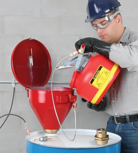 Justrite 2.6 Gallon Drum Funnel for Flammables with Emergency-Fusing Self-Closing Cover, Flame Arrester, and 2" Bung Hole Adapter, Made in The USA, 08207 - Image 8