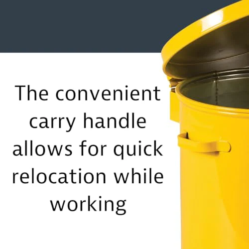 Justrite 2 Gallon Galvanized Steel Countertop Oily Waste Can, 9" x 9.6" Metal Oil Rag Safety Can with Hand Operated Self-Closing Lid for Oil Rag Disposal, Made in The USA, Yellow, 09200Y - Image 5