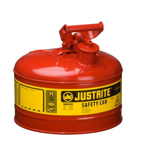 Justrite 2 Gallon Type I Green Safety Can for Oil with Flame Arrester, Self-Closing Lid, and Funnel, Made in The USA, Galvanized Steel Flammable Storage Can, 7120410