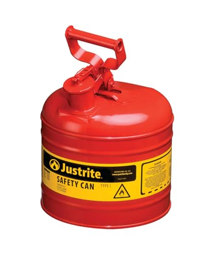 Justrite 2 Gallon Type I Red Safety Gas Can for Gasoline with Flame Arrester and Self-Closing Lid, Made in the USA, Galvanized Steel Flammable Storage Can, 7120100 - Image 2