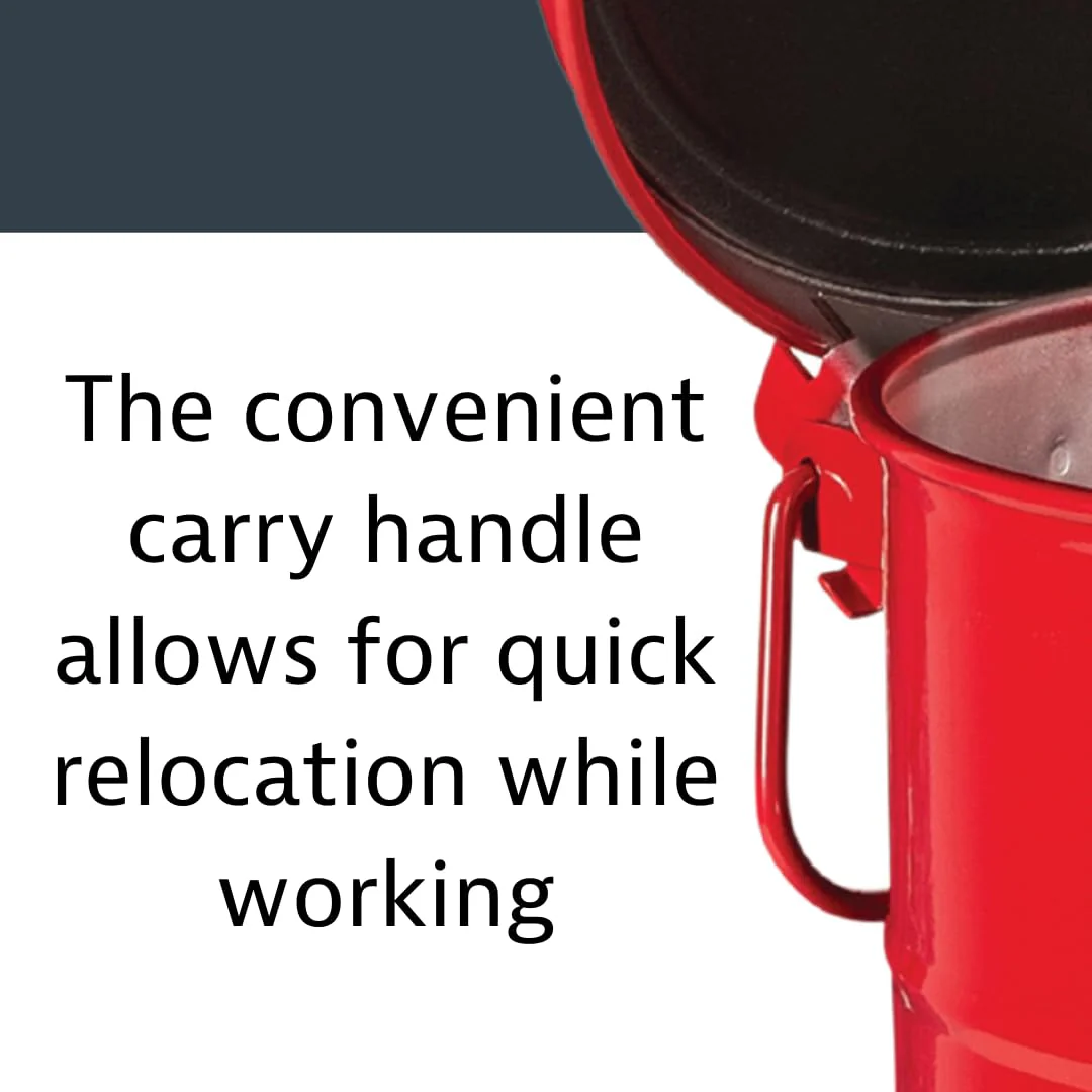 Justrite 21 Gallon Galvanized Steel Oily Waste Can, 23.5" x 18" Metal Oil Rag Safety Can with Foot Operated Self-Closing Lid for Oil Rag Disposal, Made in The USA, Red, 09700 - Image 7